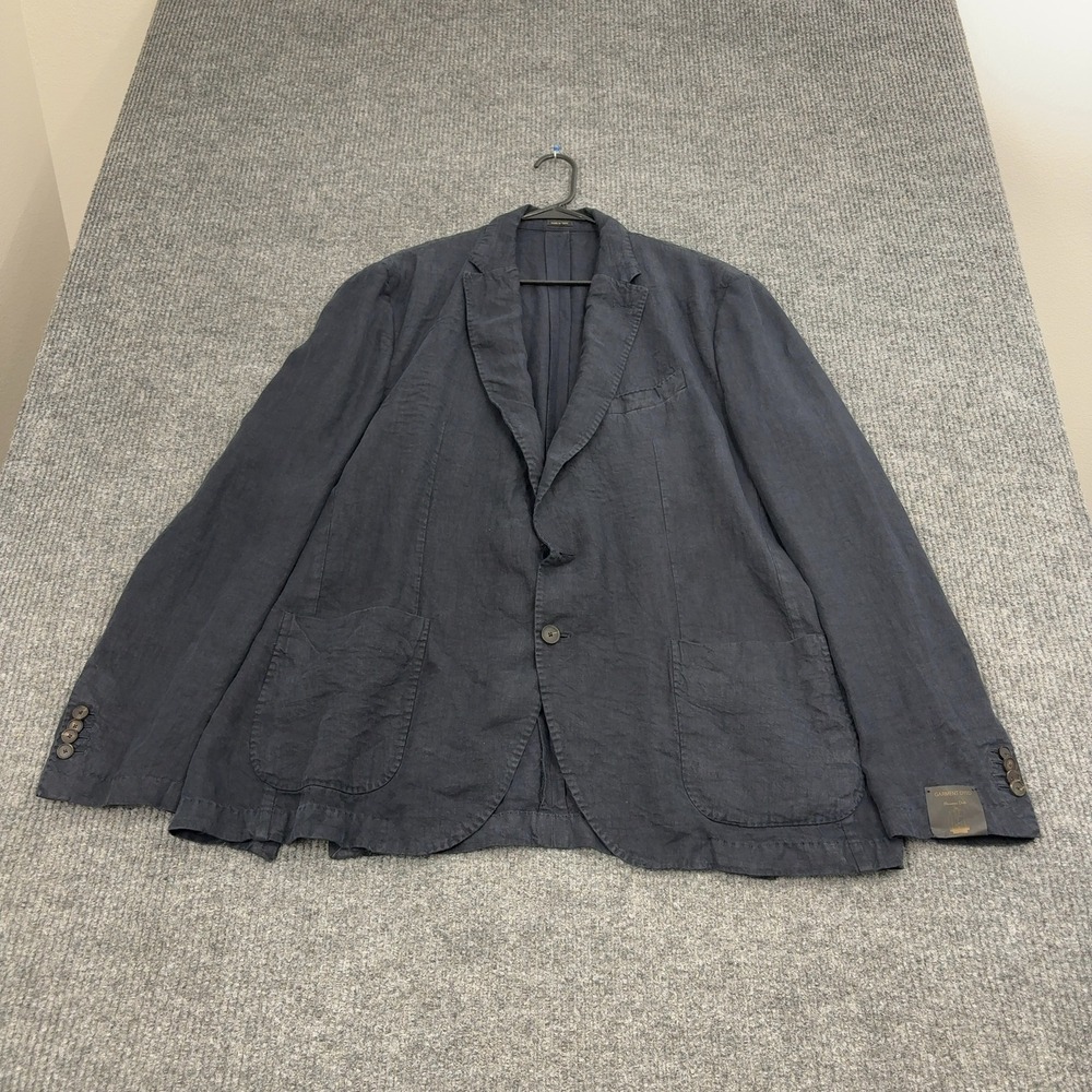 Massimo Dutti Blazer Mens 56 Navy Linen Garment Dyed Unlined Double Vent Classic